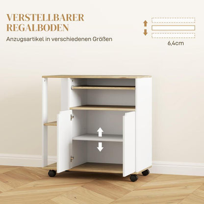 Opberkkar – Opbergwagen – Rollende Trolley – Mobiele Kar – Opvouwbare Handkar – Verstelbare Planken – Met Slot – Metalen Frame – Houtaccenten – 4 Wielen