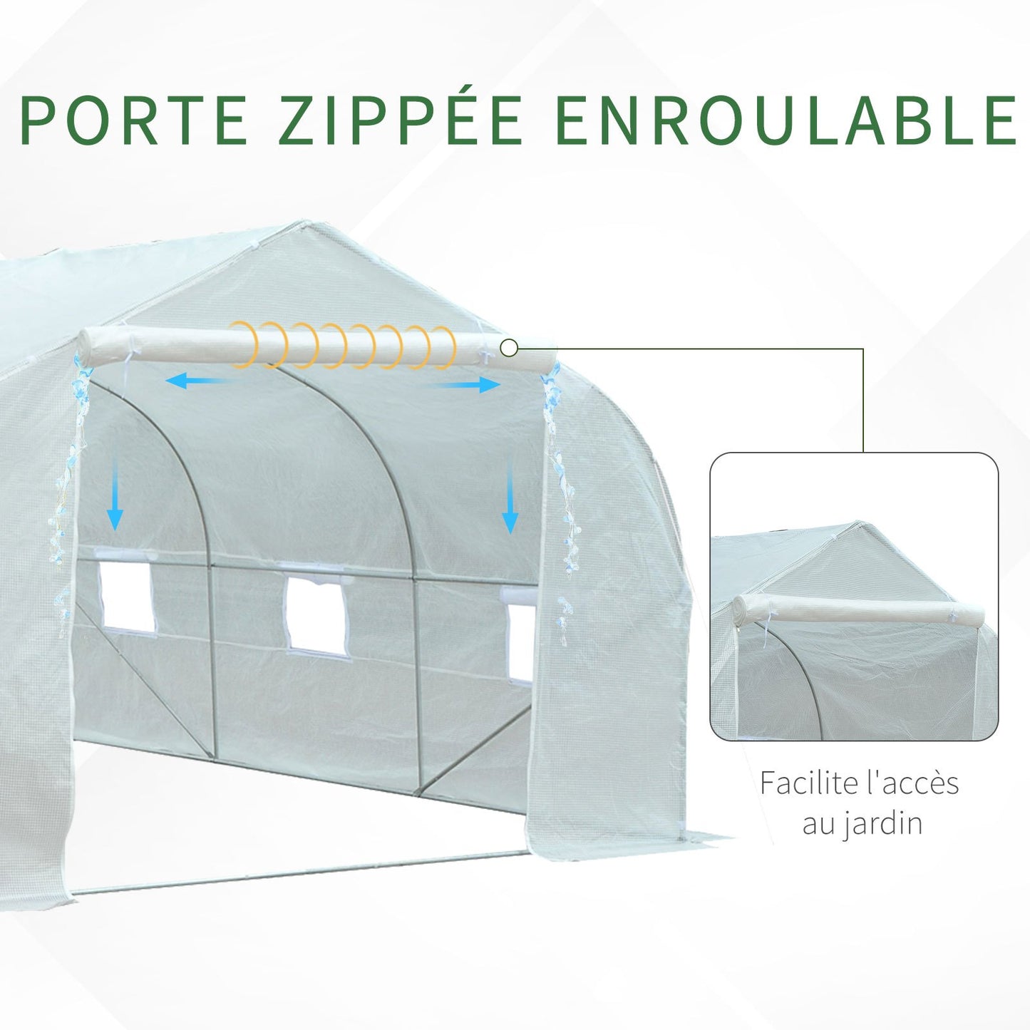 Kas – Tuinkas – Tunnelkas – Kweekkas – Serre – Stevig Gegalvaniseerd Stalen Frame – Waterdichte UV-bestendige PE-Folie 140 g/m² – Afm. 4,5 x 3 x 2 m – 6 Oprolbare Ramen Met Muskietennet – Witte Variant