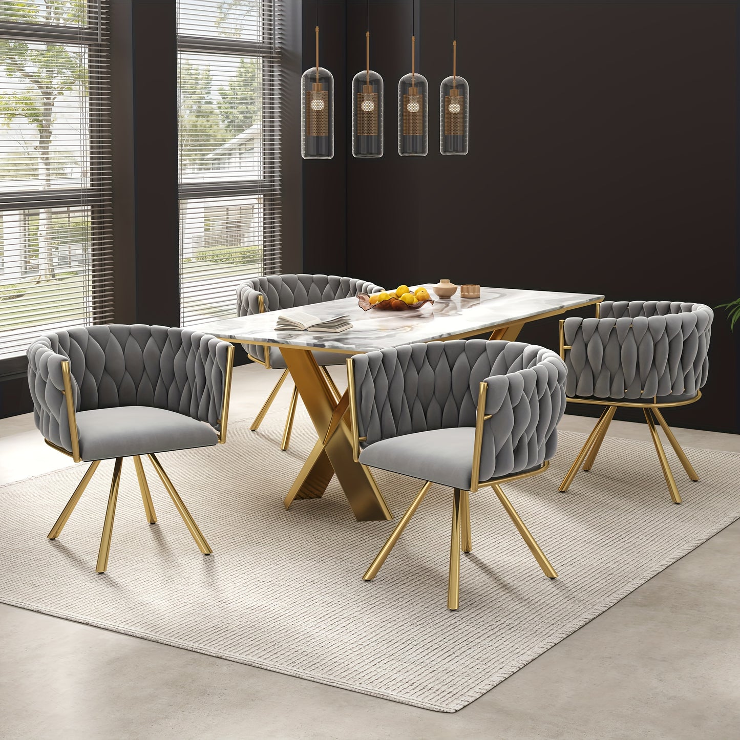 Draaifauteuil – Swivel Chair – Accentstoel – Rotatiestoel – Fauteuil – Grijs met Gouden Accenten – 360° Draaibaar – Stevig Metalen Frame