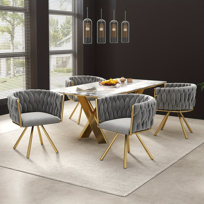 Draaifauteuil – Swivel Chair – Accentstoel – Rotatiestoel – Fauteuil – Grijs met Gouden Accenten – 360° Draaibaar – Stevig Metalen Frame