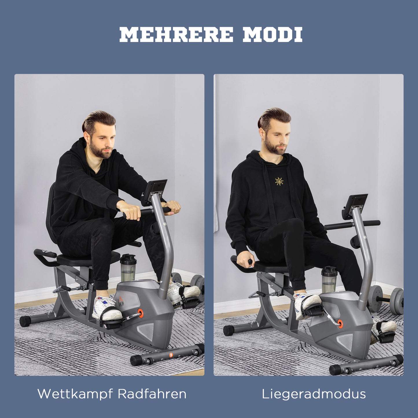 Ligfiets – Hometrainer – Fitnessfiets – Cardiotrainer – Ergometer – Verstelbare Rugleuning – 8 Weerstandsniveaus – LCD-Display – Hartslagsensor – Grijs-Silver – Draagvermogen 110 kg