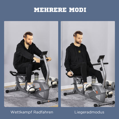 Ligfiets – Hometrainer – Fitnessfiets – Cardiotrainer – Ergometer – Verstelbare Rugleuning – 8 Weerstandsniveaus – LCD-Display – Hartslagsensor – Grijs-Silver – Draagvermogen 110 kg