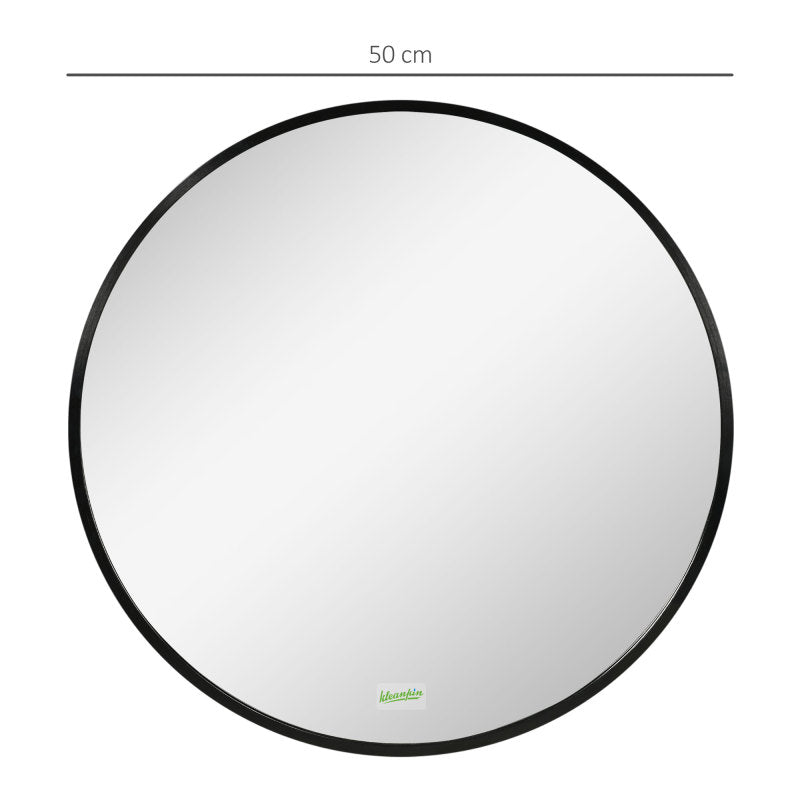 Wandspiegel – Passpiegel – Badkamerspiegel – Hangspiegel – Ronde Spiegel – 50 cm Diameter – Zwart Aluminium Frame – IP44 Waterbestendig – Antispat en Anti-condens Glas