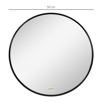 Wandspiegel – Passpiegel – Badkamerspiegel – Hangspiegel – Ronde Spiegel – 50 cm Diameter – Zwart Aluminium Frame – IP44 Waterbestendig – Antispat en Anti-condens Glas
