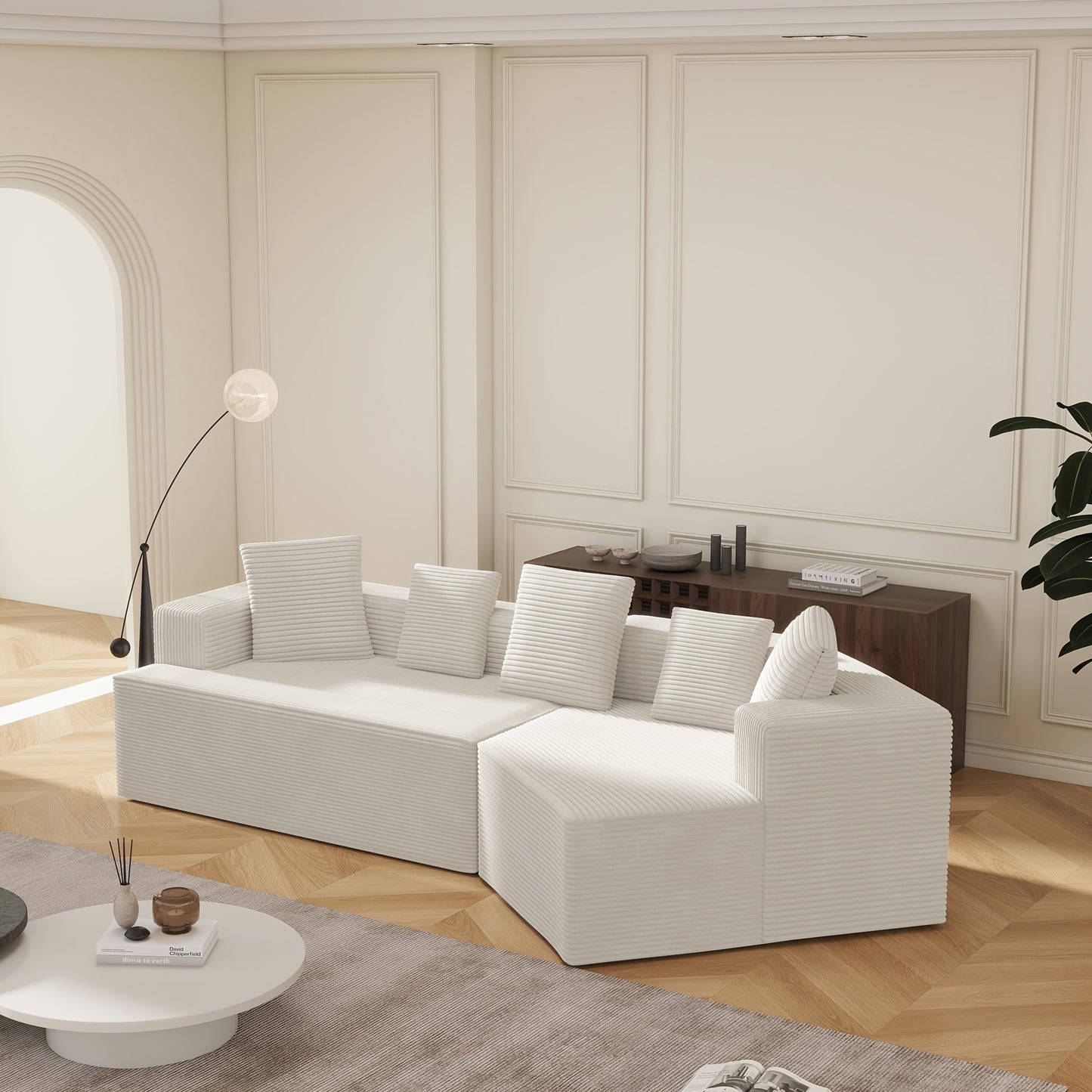 Moderne Modulair Bankstel – Hoekbank – Zitmeubel – Sofa – Slaapbank – Diepe Zitting – Volledig Gecomprimeerd Zonder Montage – Witte Stofbekleding