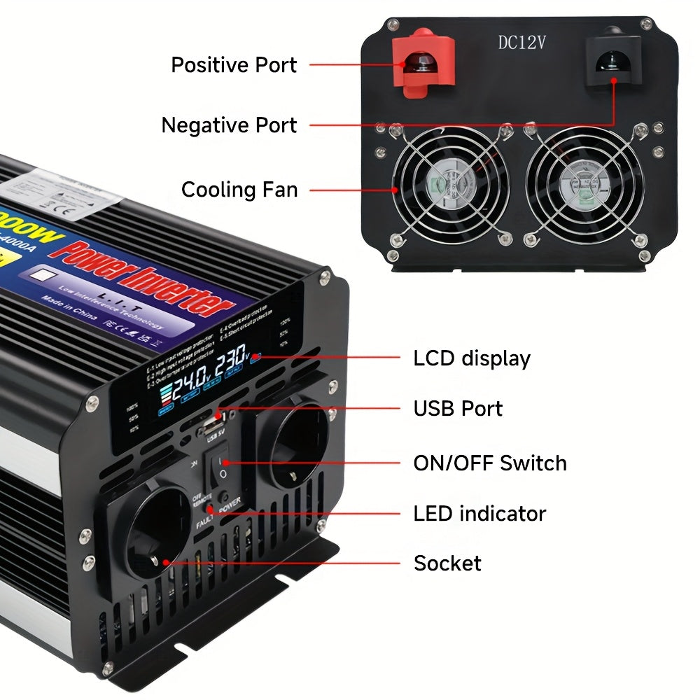 12V Omvormer – Stroomomzetter – Converter – Spanningsomvormer – Inverter – Krachtige 4000W Vermogen – Ingebouwde Beveiliging
