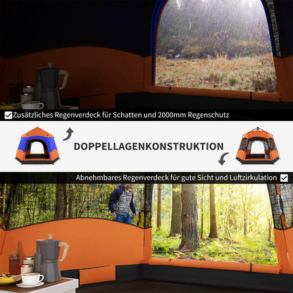 Tent – Kampeertent – Pop-up Tent – Familietent – Outdoor Tent – Snel Opzetbaar – Waterafstotend Polyester – Inklapbaar – 4-6 Personen – Met Muskietennet – Inclusief Draagtas – Oranje Blauw – 275x275x170 cm