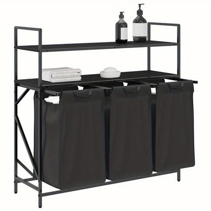 Wasbakje – Wastafel – Waskom – Spoelbak – Haarwasbak – 3-Vaks Wasmiddel Organizer – Dubbele Reken – Stevige Mesh Zakken – Klassiek Zwart