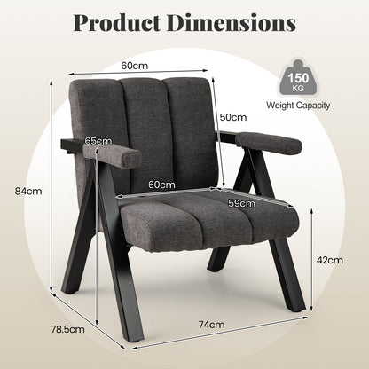 Oversized Fauteuil – Accent Stoel – Leunstoel – Relaxstoel – Armstoel – Mid-century Modern – Comfortabele Zitting – Stevig Metalen Frame – Grijs Zwart