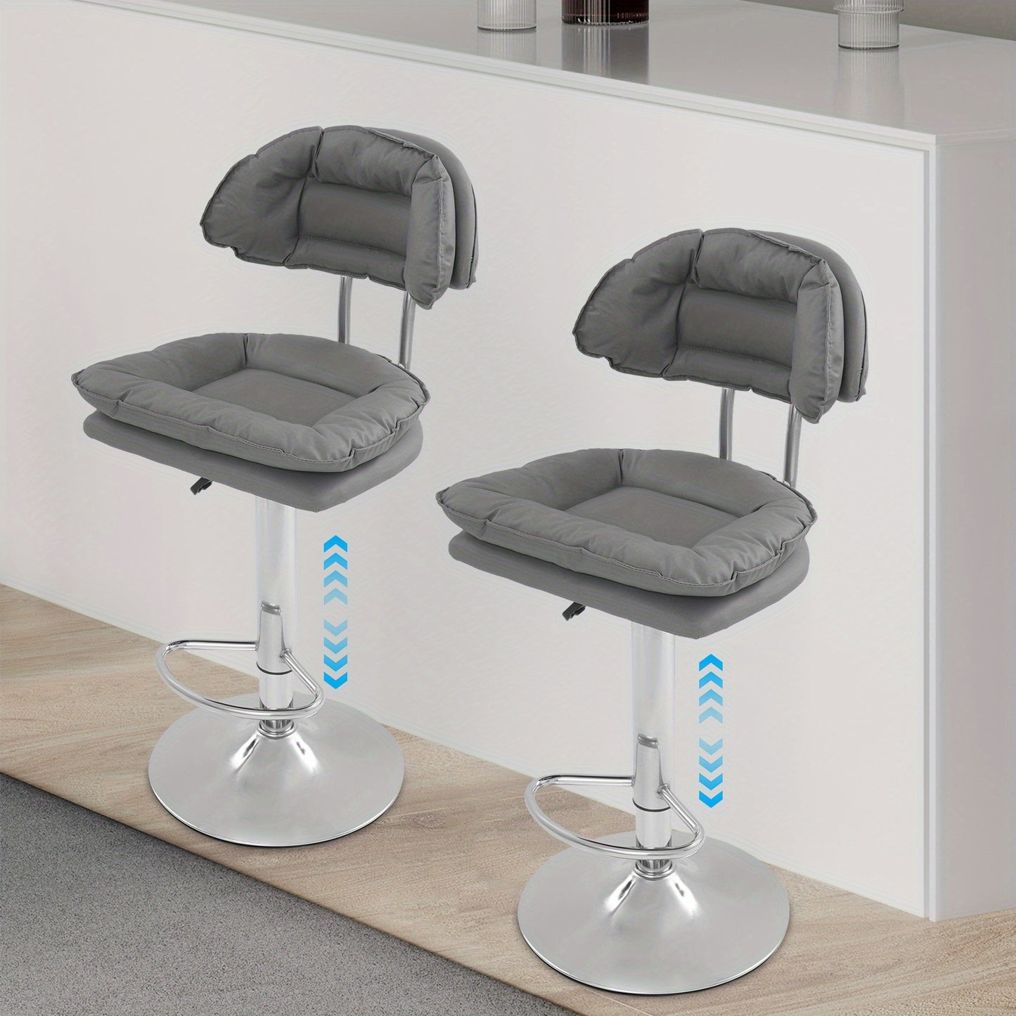 Barstoel – Barkruk – Barstoel Kruk – Keukenstoel – Bistrostoel – Verstelbare Zithoogte 62-82 cm – 360° Draaibaar – Set van 2 – Donkergrijs Met Metalen Onderstel