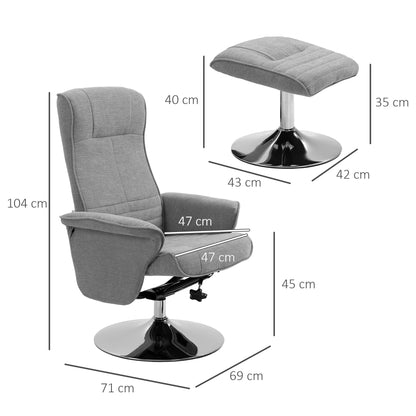 Relaxfauteuil – Relaxstoel – Draaifauteuil – Schommelstoel – Voetenbank – Draaibaar – Verstelbare Rugleuning – Grijs – Max. 150 kg – Compact Formaat 69x71x104 cm