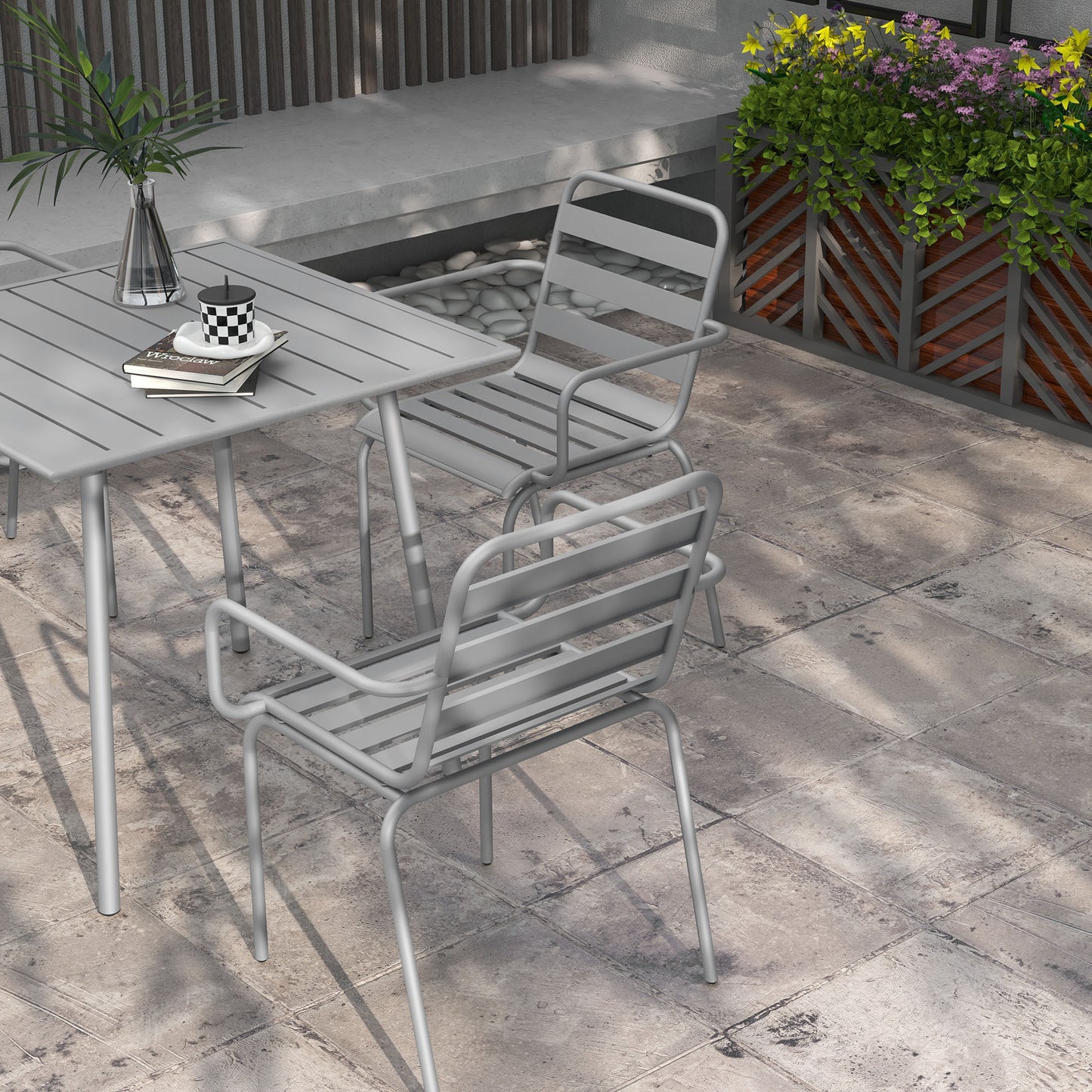Tuinset – Tuinmeubelset – Zithoek – Balkonset – Terrasmeubelen – Stapelbare Stoelen – Stalen Frame – Compact Ontwerp 80x80x74 cm