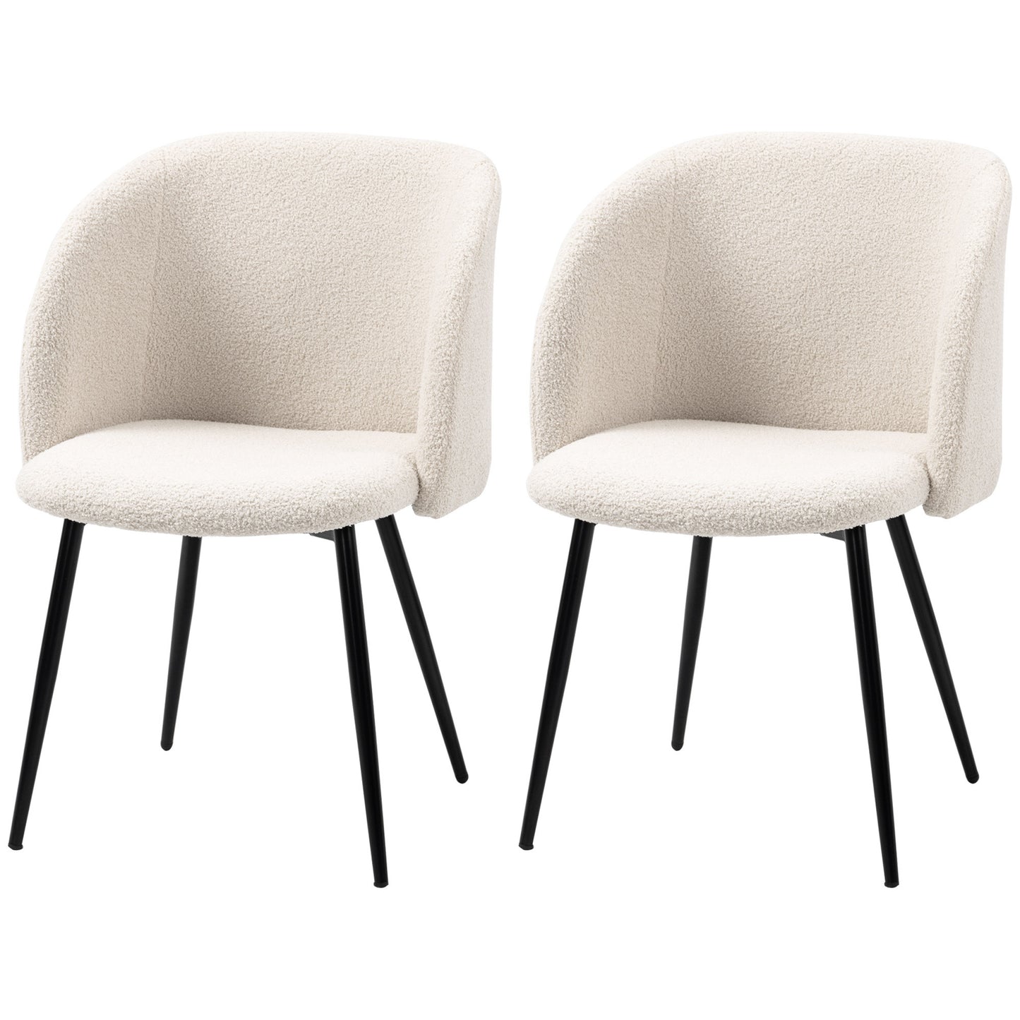 Eetkamerstoel – Stoel – Kuipstoel – Keukenstoel – Draaistoel – Crème Witte Bekleding – Zwarte Stalen Poten – Ergonomische Rugleuning – Set van 2