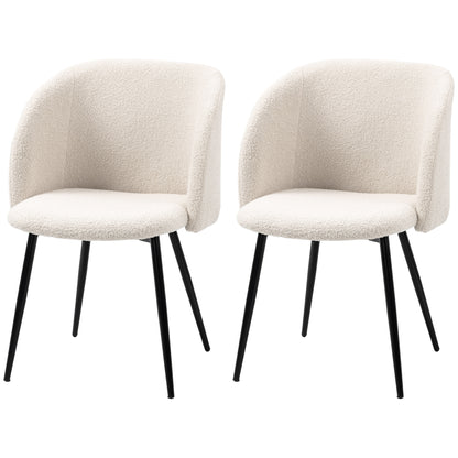 Eetkamerstoel – Stoel – Kuipstoel – Keukenstoel – Draaistoel – Crème Witte Bekleding – Zwarte Stalen Poten – Ergonomische Rugleuning – Set van 2
