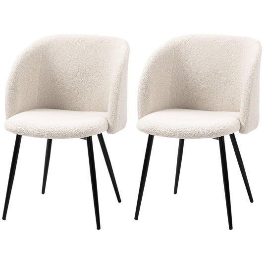 Eetkamerstoel – Stoel – Kuipstoel – Keukenstoel – Draaistoel – Crème Witte Bekleding – Zwarte Stalen Poten – Ergonomische Rugleuning – Set van 2