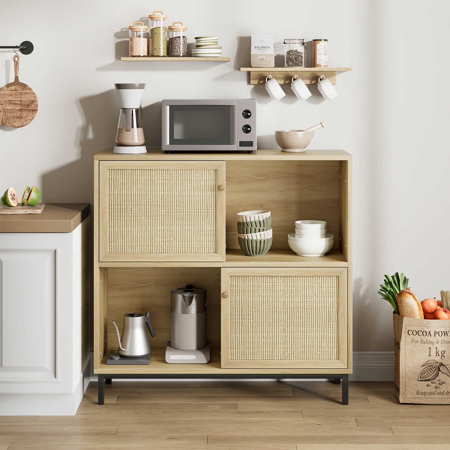Opbergkast – Kubuskast – Boekenkast – Vakkenkast – Schuifdeuren – Licht Eikenhout Look – Stevig Met Vloermontage – Compact 101x30x94 cm