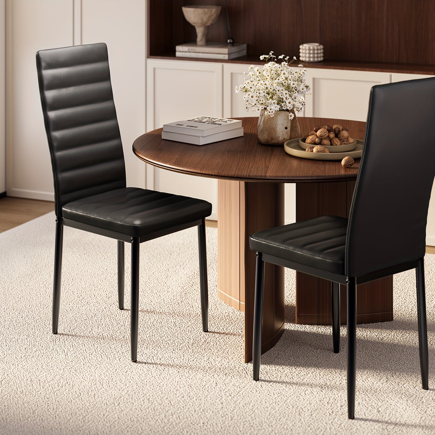 Moderne Eetkamerstoel – Comedor Silla – Sillas Para Comedor – Silla Comedor Moderna – Banquetas Desayunador – Zwart – Zacht Gevoerd – Metaalvrij Frame
