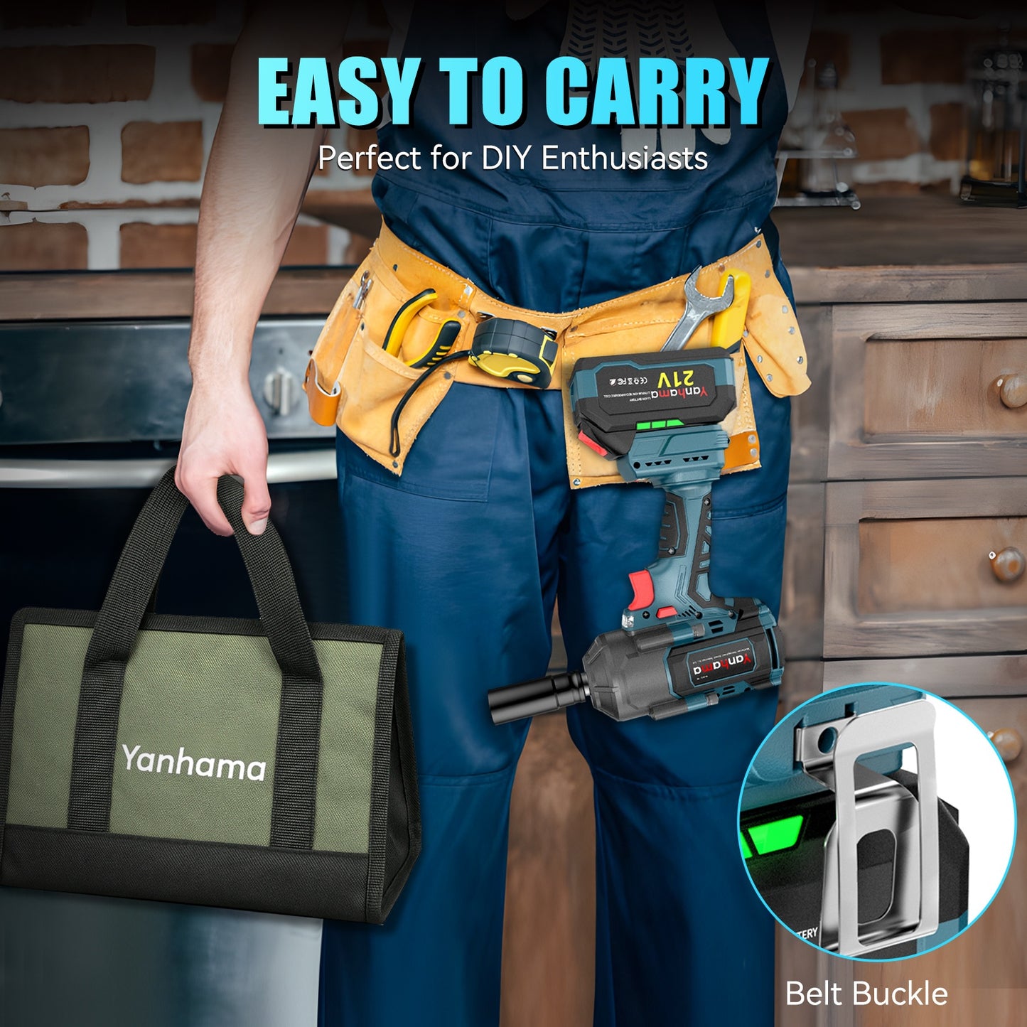 Yanhama 21V Brushless Electric Impact Wrench Set, Including Dual Lithium Batteries, Charger, Various Sockets And Tool Kit, Suitable For Various Scenarios Such As Auto Repair And Home Decoration, With Precise Torque And Effici