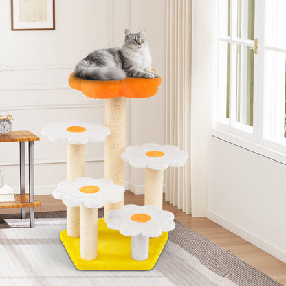 Krabpaal – Kattenboom – Klimpaal – Krabmeubel – Kattenmeubel – Met Zacht Fluweel Ligbed – Slijtvaste Sisal Krabpalen – 90 cm Hoog – Stabiel Pentagon Onderstel
