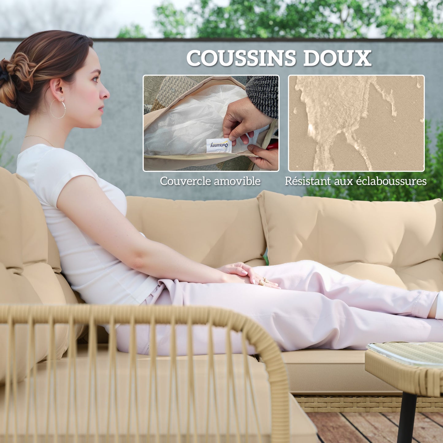 Tuinset 5-Zits – Loungeset – Balkonmeubels – Verandameubel – Buitenbank – Weerbestendig Stalen Frame – Comfortabele Waterafstotende Kussens – Natuurlijke Houtlook