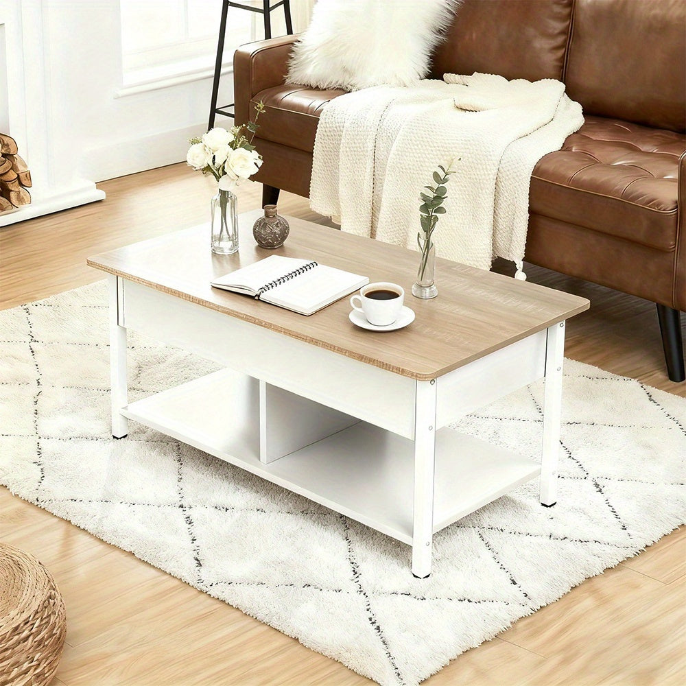 Salontafel Verstelbaar – Bijzettafel – Koffietafel – Hoogte Verstelbaar – Woonkamertafel – Multifunctioneel – Met 3-lagen Opbergruimte – Modern Europees Design – 90x48x62 cm – Sterk en Ruimtebesparend