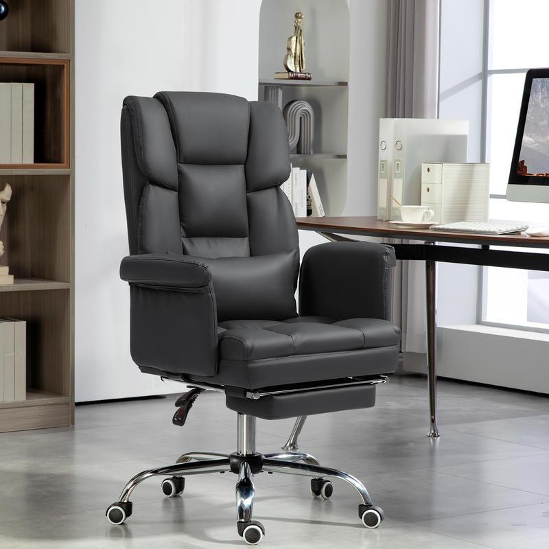 Ergonomische Bureaustoel – Kantoorstoel – Werkstoel – Gamestoel – Computestoel – Verstelbare Hoogte 48-56 cm – Inklapbare Rugleuning Met Voetensteun – Stevig Metalen Frame – 5 Zwenkwielen