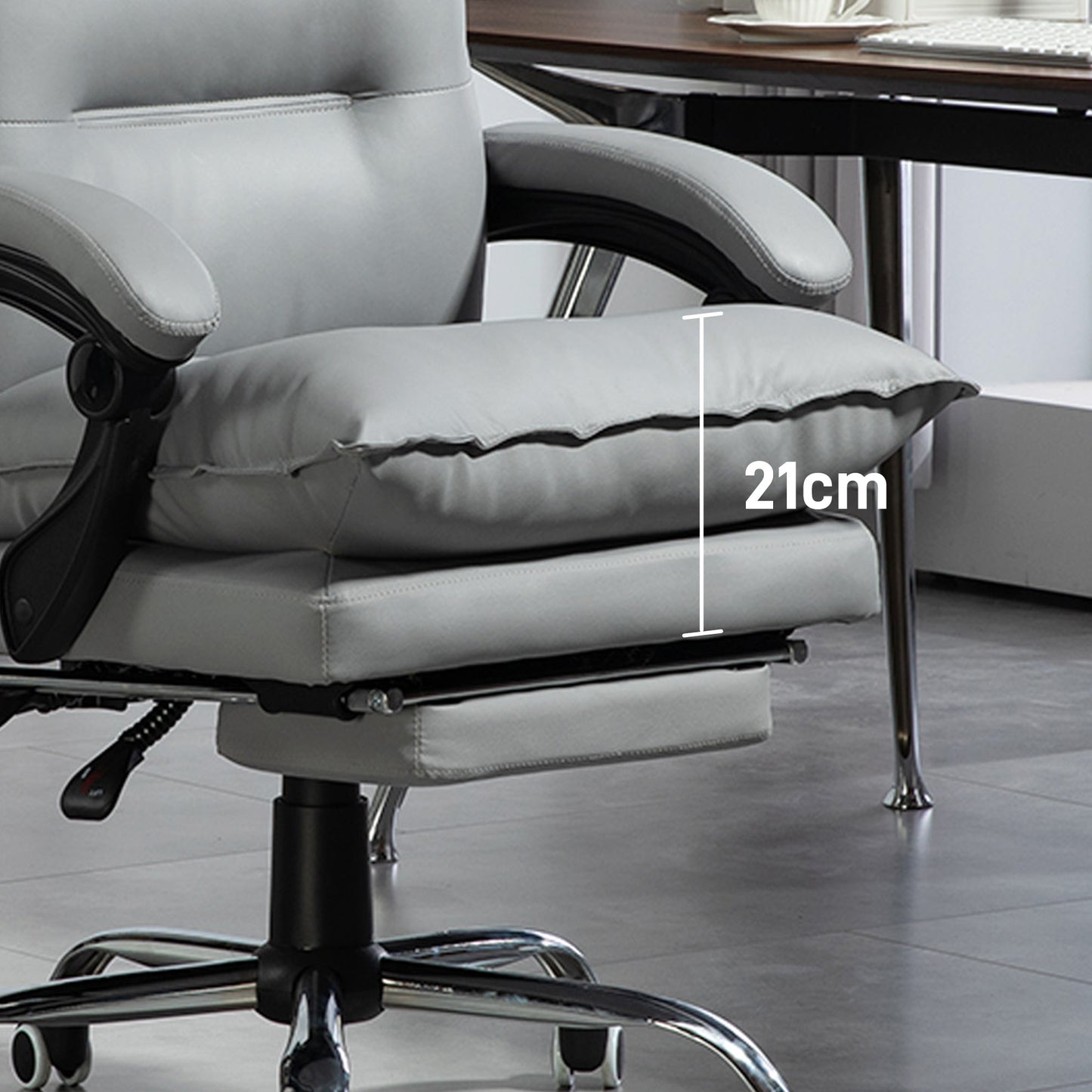 Ergonomische Bureaustoel – Bureaustoel – Werkstoel – Kantoorstoel – PC Stoel – Verstelbare Zithoogte 55-63 cm – Kunstleren Bekleding Donkergrijs