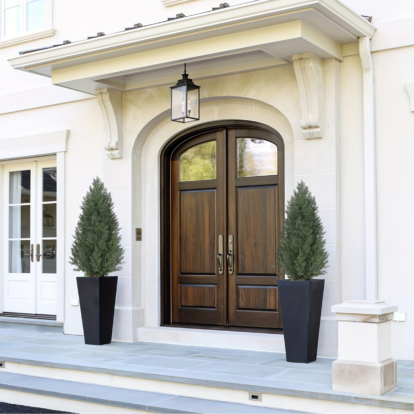 Kunstcipres – Kunstboom – Sierboom – Kunstplant – Topiary Boom – Set van 2 – 90 cm Hoog – Weerbestendig Kunststof Metalen Stam