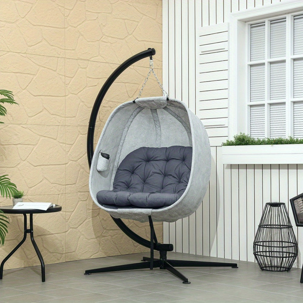 Hangstoel – Hangmand – Schommelstoel – Lounge Stoel – Hangfauteuil – Ergonomisch Design – Inklapbaar Met Kussen – Stalen Frame – Grijs Textiel
