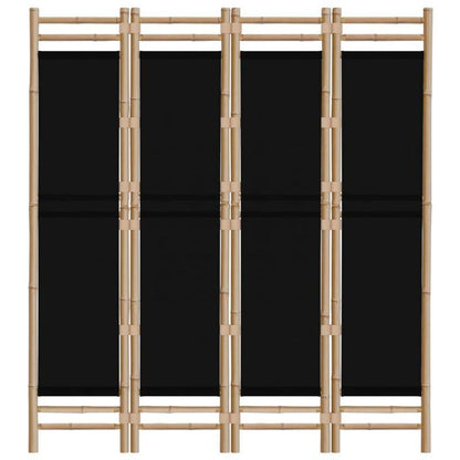 Kamerscherm – Room Divider – Scheidingswand – Privacy Scherm – Vouwscherm – 4-Paneel – Bamboe Frame – Zwarte Stof – 160 cm Hoog – Inklapbaar & Ruimtebesparend