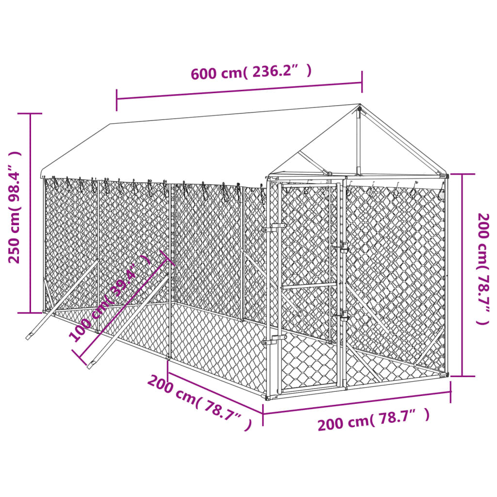 Buitenren Kleine Dieren – Hondenren – Kippenren – Konijnenren – Dierenren – 2x6x2,5 Meter – Gegalvaniseerd Staal – Water- en UV-bestendig Dak