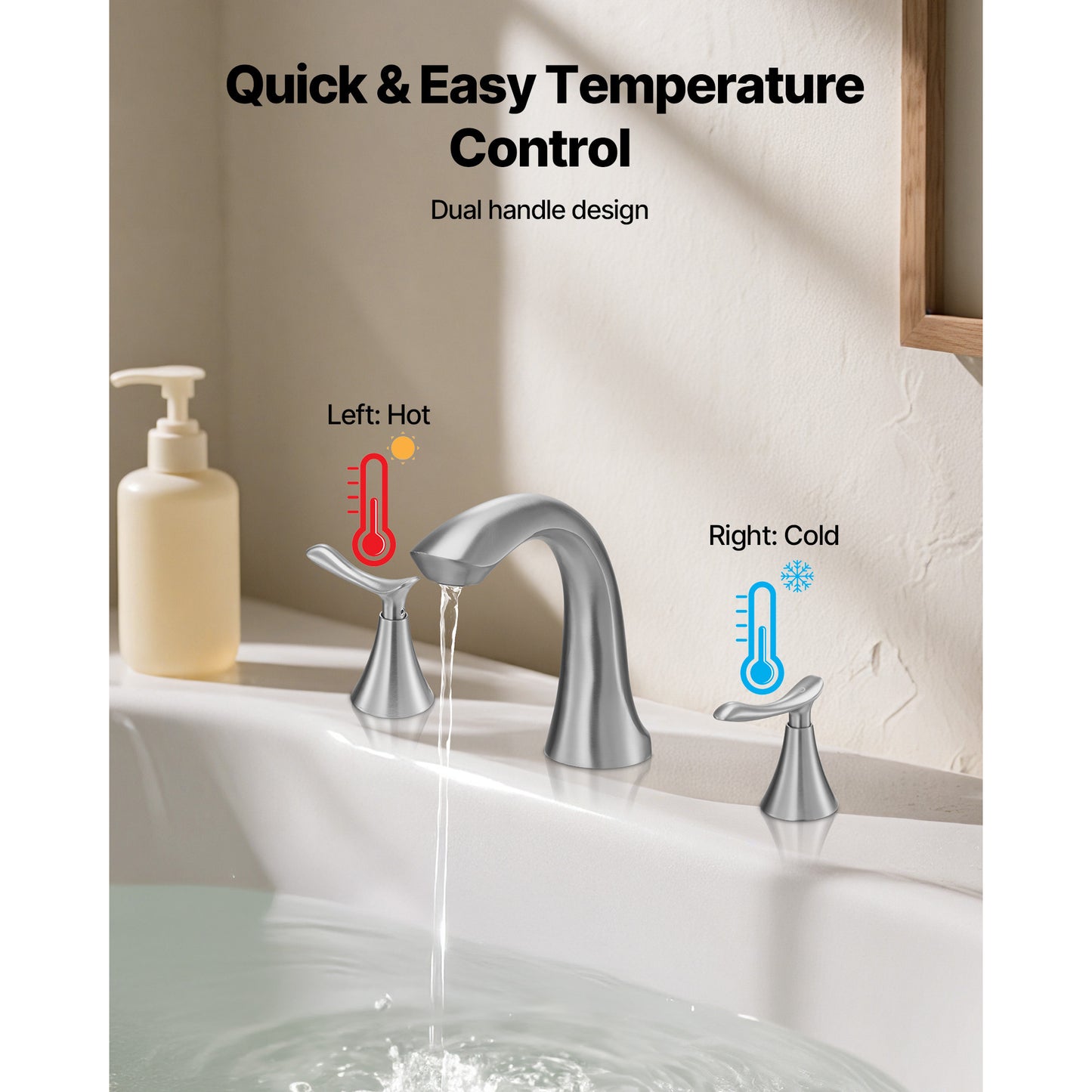 VEVOR Roman Tub Faucet, 3 Hole Waterfall Bathtub Faucet, Gooseneck Bath Tubs Faucets Set with 2 Handles, Deck Mount Bath Tub Faucets Set for Baby Care, Adult Bathing, Brushed Stainless Steel, High Arc