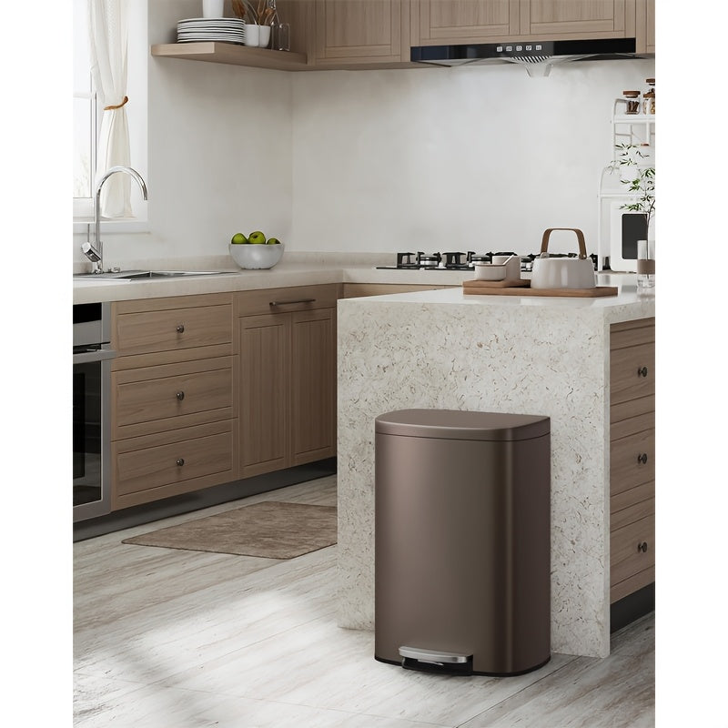50 L and 10 L Rustproof Trash Can Combo Set | Stainless Steel Garbage Can with Lid, Step-on Bin with Inner Bucket, Rear Handle, Varnished Finish, 408 Stainless Steel - Towallmark