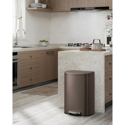 50 L and 10 L Rustproof Trash Can Combo Set | Stainless Steel Garbage Can with Lid, Step-on Bin with Inner Bucket, Rear Handle, Varnished Finish, 408 Stainless Steel - Towallmark