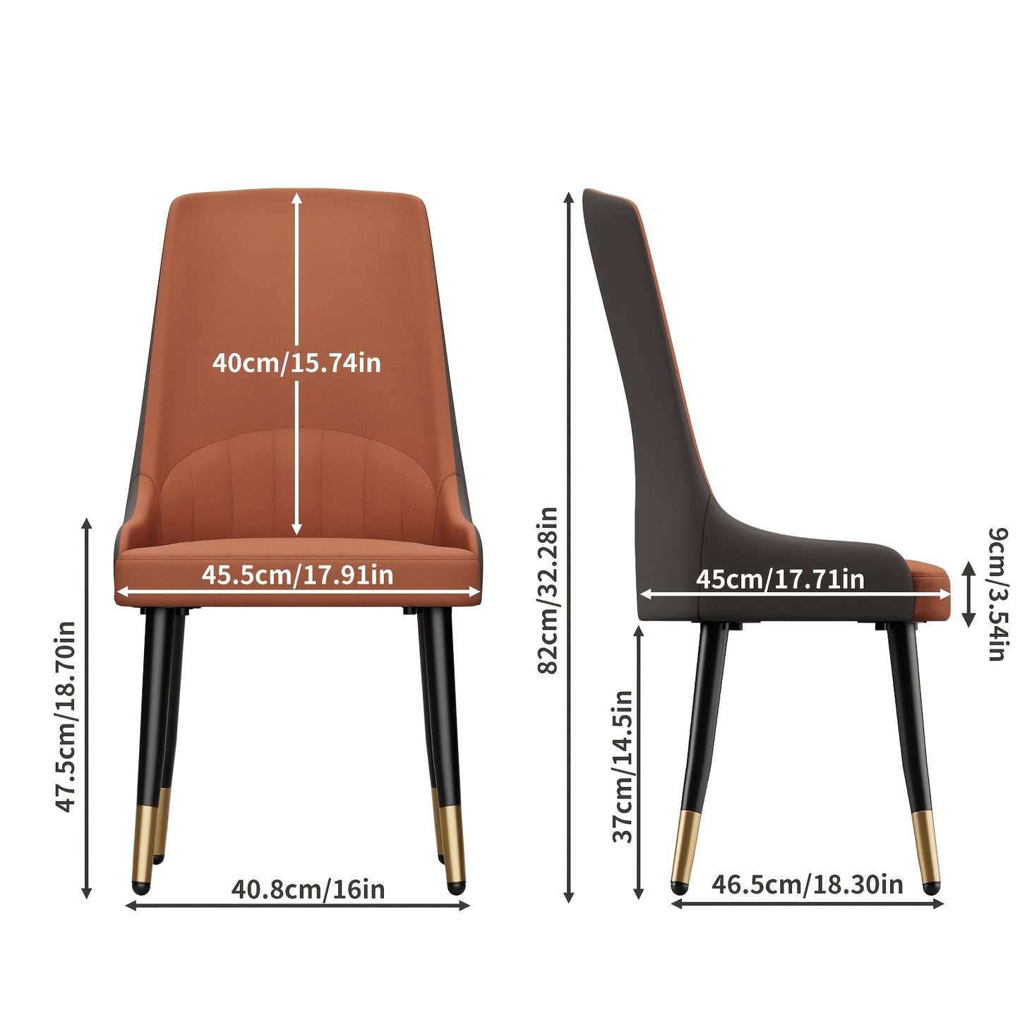 Eetkamerstoelen – Stoelen – Keukenstoelen – Woonkamerstoelen – Zitmeubelen – Set Van 2 Oranje+Grijs – Ergonomische Hoge Rugleuning – Max Belastbaar 150 Kg