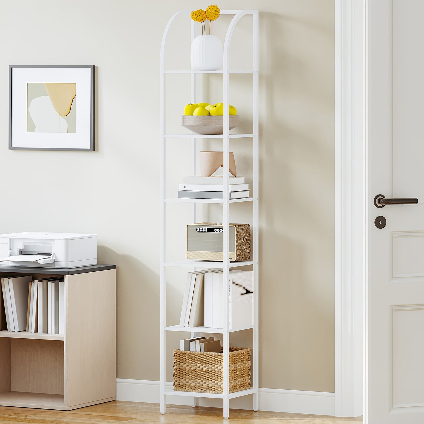 Boekenkast – Boekplank – Opbergkast – Vakkenkast – 7-laags Vrijstaande Kast – Vintage Bruin Zwart – Ruimtebesparend Smal Design – Stevig Metaal Met Spaanplaat