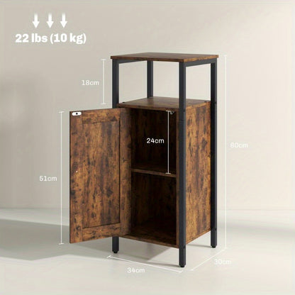 Industriële Bijzettafel – Salontafel – Nachtkastje – Opbergtafel – Tafeltje – Bruin Rustiek – Metalen Frame – Verstelbaar Plankje – Compact & Stevig Design 34x30x80 cm