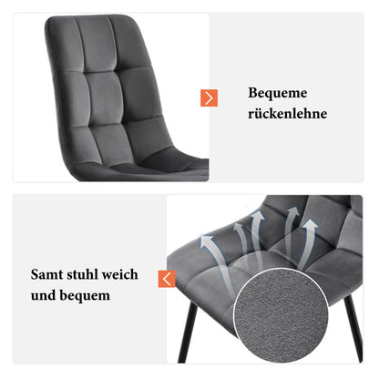Eetkamerset – Tafel Stoel Set – Diningset – Eettafel Met Stoelen – Wit MDF Marmer – Donkergrijze Velvet Stoelen – Verstelbare Tafelpootjes – Metalen Frame
