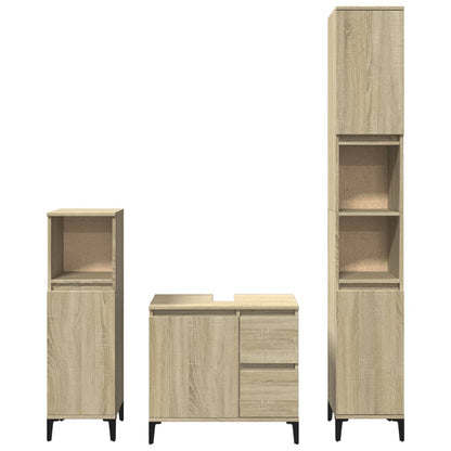 Badkamermeubelset – Badmeubel – Wastafelmeubel – Onderbouwkast – Spiegelkast – Sonoma Eiken Kleur – Duurzaam Hout Met Metalen Poot