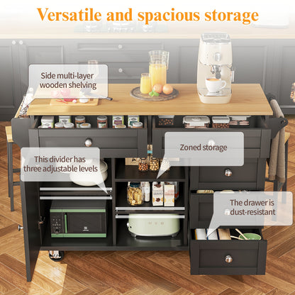 Serveerwagen – Trolley – Serveerkar – Eettafelwagen – Keukentrolley – Zwart – MDF En Hardhout – Mobiel En Bergkast