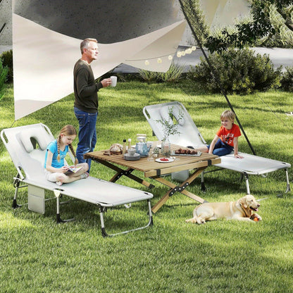 Ligstoel – Relaxstoel – Tuinstoel – Inklapbare Stoel – Ligbed – Stevig Kunststof Frame – Handmatig Verstelbare Rugleuning – Compact Opvouwbaar – Comfortabel Hoofdkussen – Lichtgrijs
