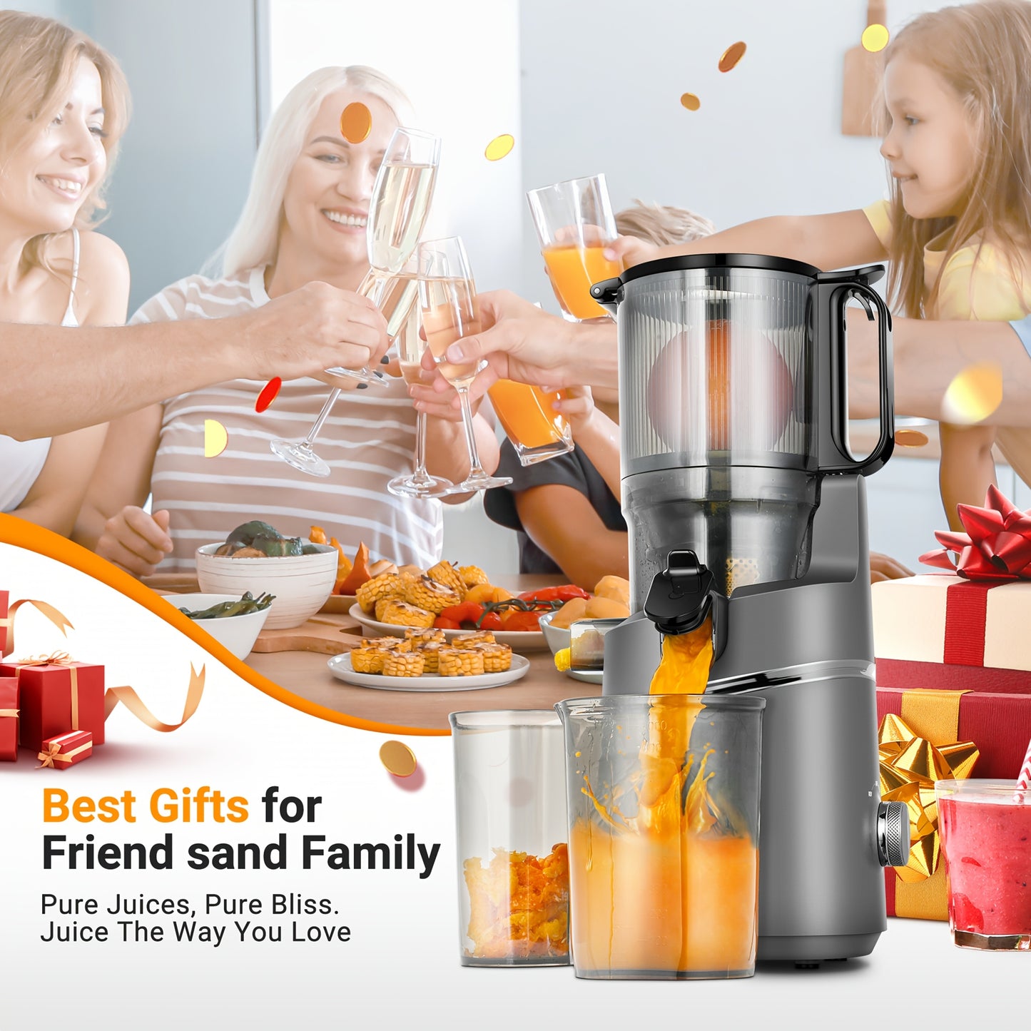 Slowjuicer – Sapcentrifuge – Juicer – Sapextractor – Slowmixer – Extra Brede 135mm Opening – Driedubbel Filtratiesysteem – 2L Grote Capaciteit – 250W Krachtige Motor – Silvery Variant