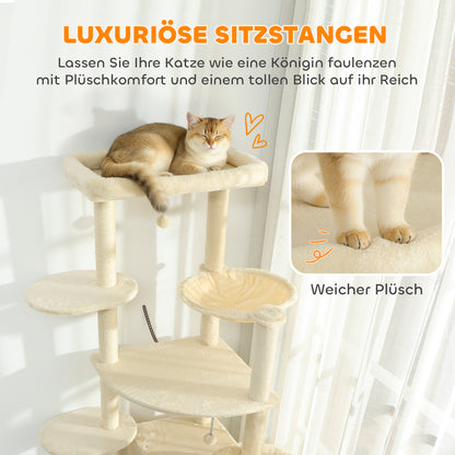 Krabpaal – Krabpaal Voor Katten – Krabmeubel – Kattenboom – Speelpaal Kat – Beige – 2 Meter Hoog – Stevige Constructie Met Kantelbeveiliging
