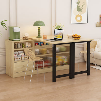 Inklapbare Eettafel – Opvouwbare Tafel – Uitklapbare Eettafel – Opbergbare Eettafel – 360° Draaibaar – Houten Blad Met Zwart Metalen Frame – Ruime Opbergruimte – Compact & Multifunctioneel