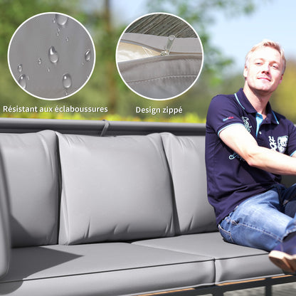 4-delige Modular Tuinmeubelset – Tuinbank – Tuinstoelen – Loungeset – Balkonmeubels – Grijs – Met Zonneluifel – Veilig Gehard Glas Tafelblad