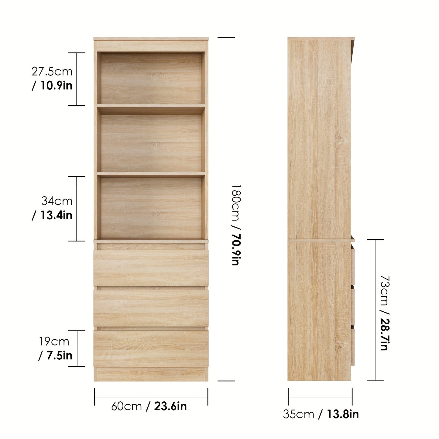 Ladekast – Boekenkast – Opbergkast – Kast Met Laden – Dressoir – Massief Hout – 3,2+ Kubieke Voet Opslag – Natuurlijk Hout Uitvoering