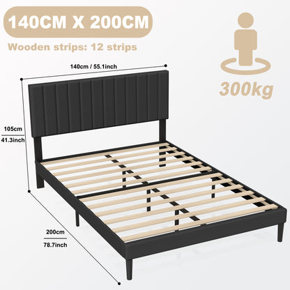 Stalen Bedframe – Metaal Bed – Slaapbed – Bedframe Met Hoofdeinde – Bed Met Bekleding – 140x200 cm – 300 kg Draagvermogen – Vooraf In Elkaar Gezet
