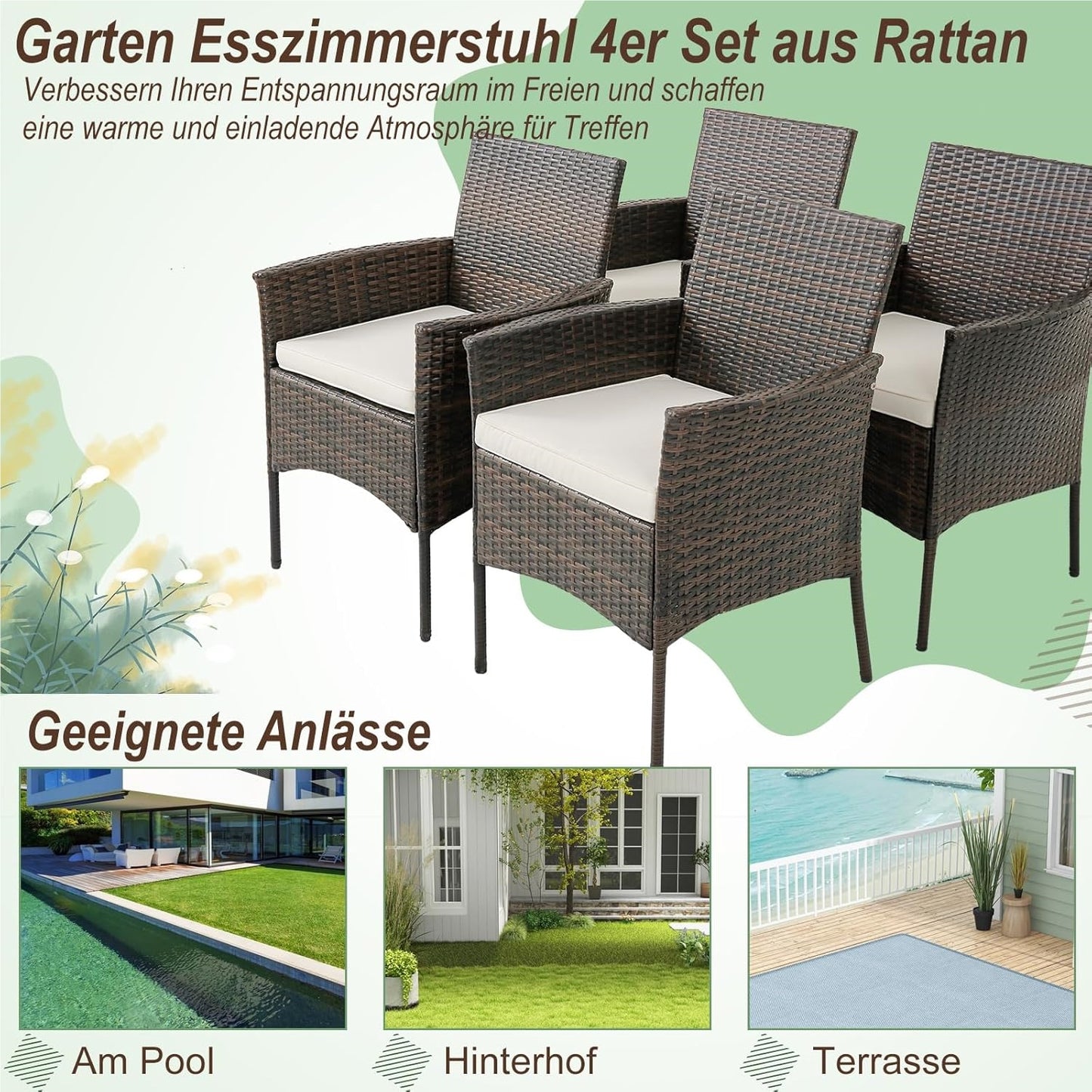 Tuinstoelen – Tuinmeubels – Balkonstoelen – Verstelbare Stoelen – Met Kussen – PE Rattan – Metalen Frame – Ergonomisch Design
