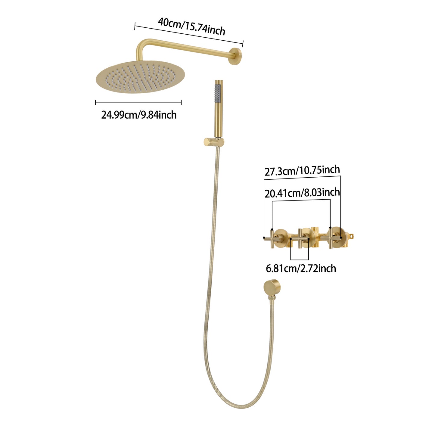 TOOL1SHOOO Premium 10-inch Wall Mounted Shower Set with Rainfall Shower Head And Adjustable Handheld Sprayer, Brushed Golden Finish, High Quality Brass Design for Home Hotel Bathroom, Bathroom Upgrade, Luxury Showering, Elega