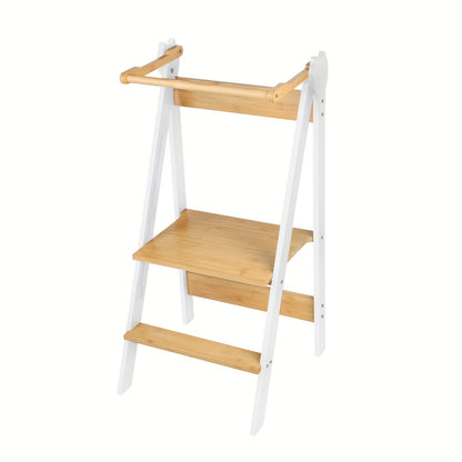 Opstapje – Opstapkrukje – Keukentrapje – Huishoudtrap – Inklapbare Trap – Metalen Frame & Houten Treden – 88 cm Hoog